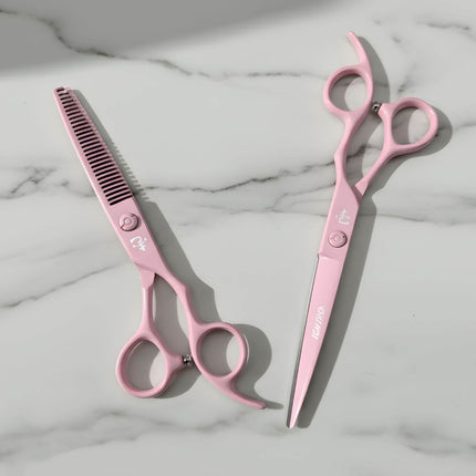 Ichiro Pastel Pink Hair Cutting & Thinning Scissors From Tokyo Japan (SKU: ICH-PNK-M5050 ICH-PNK-S50) 