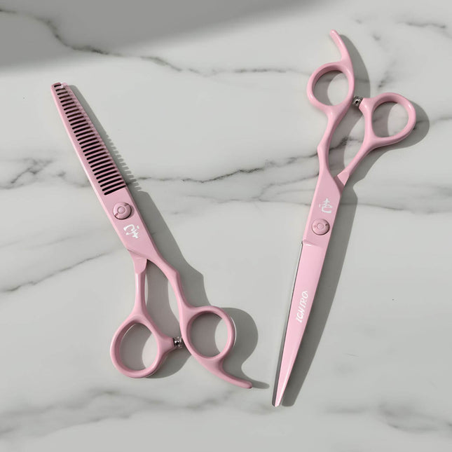Ichiro Pastel Pink Hair Cutting & Thinning Scissors From Tokyo Japan (SKU: ICH-PNK-M5050 ICH-PNK-S50) 