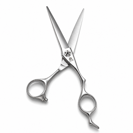 Juntetsu Crane Super Offset scissor with blades open showing convex edge