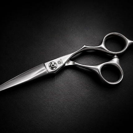 Juntetsu Crane Super Offset hair cutting scissor on dark background
